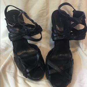 Calvin Klein Black Leather Heeled Sandals/Pumps